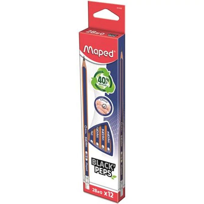 Grafitceruza radírral, 2B, háromszögletű, MAPED 