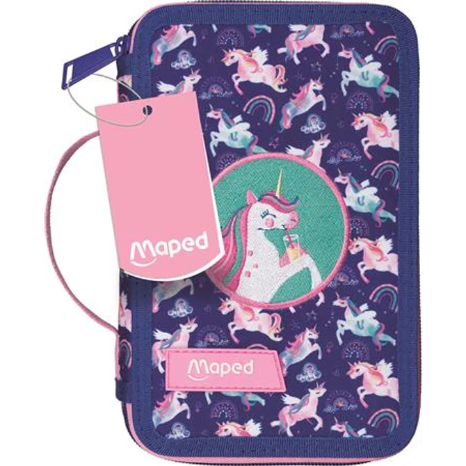 Tolltartó, töltött, 2 emeletes, cipzáras, MAPED, unikornis