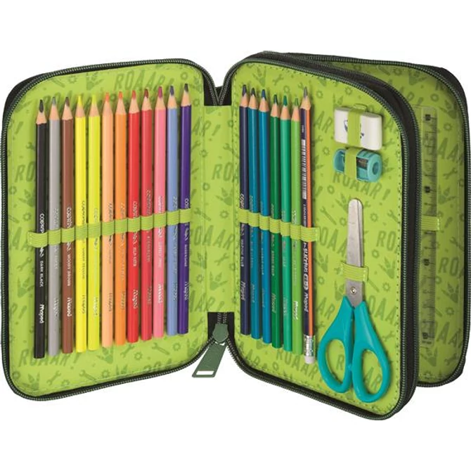 Tolltartó, töltött, 2 emeletes, cipzáras, MAPED, dinoszaurusz