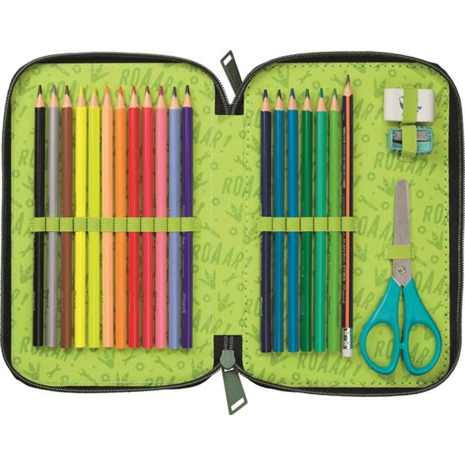 Tolltartó, töltött, 2 emeletes, cipzáras, MAPED, dinoszaurusz