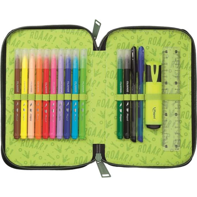 Tolltartó, töltött, 2 emeletes, cipzáras, MAPED, dinoszaurusz