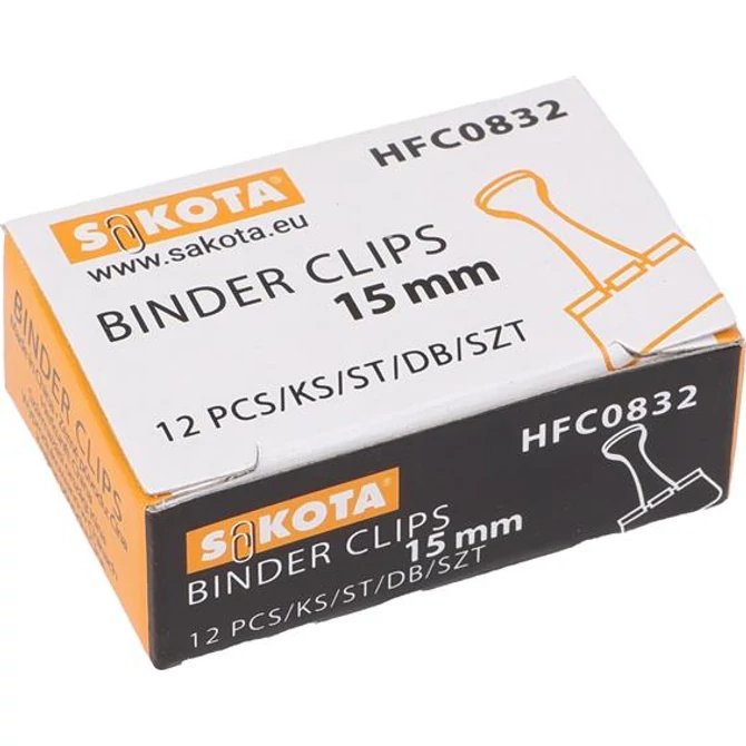 Bindercsipesz, 15mm, fekete, 12db/cs