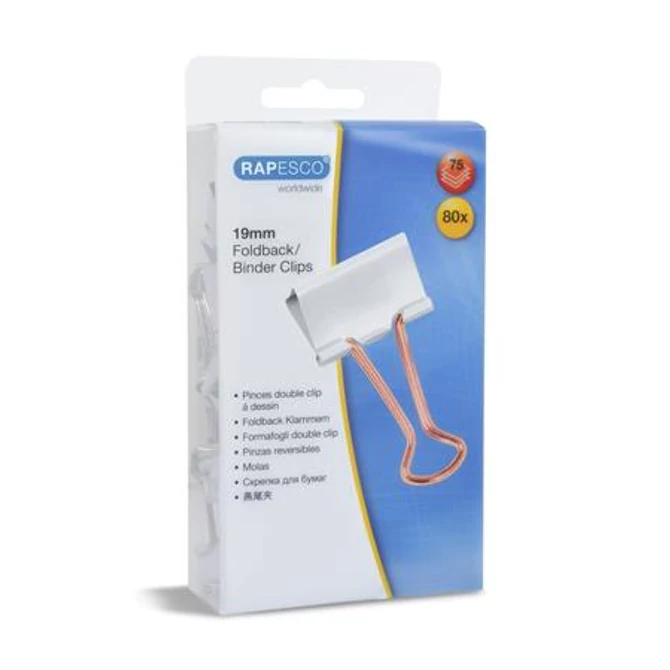 Bindercsipesz, 19mm, RAPESCO, fehér, 80db/bliszt