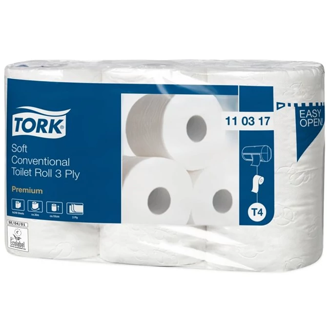 Toalettpapír, T4 rendszer, 6tek/cs, 3rétegű, 12cm átmérő, Premium, TORK 