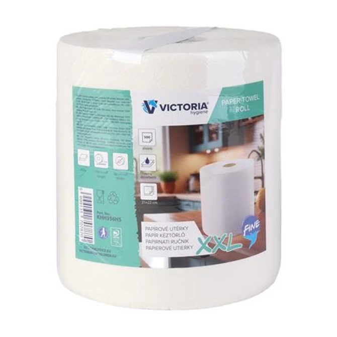 Kéztörlő, tekercses, 2 rétegű, 500 lap, VICTORIA HYGIENE, 