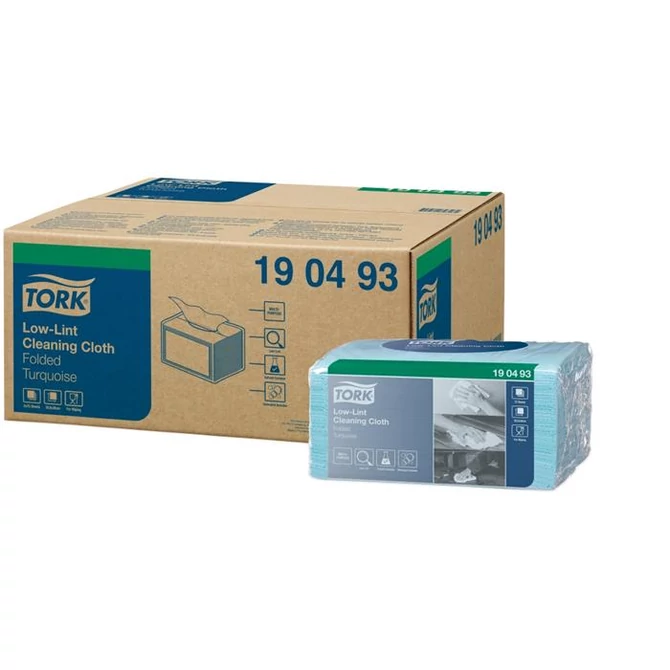 Tisztítókendő, szöszszegény, hajtogatott, 1 rétegű, W8 rendszer, TORK, türkiz