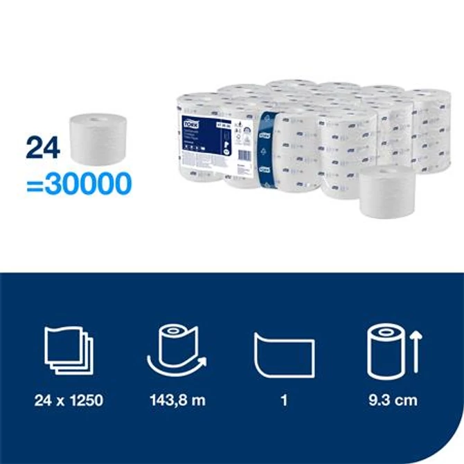 Toalettpapír, belsőmag nélküli, T7 rendszer, 1 rétegű, 13,1 cm átmérő, Universal, TORK 