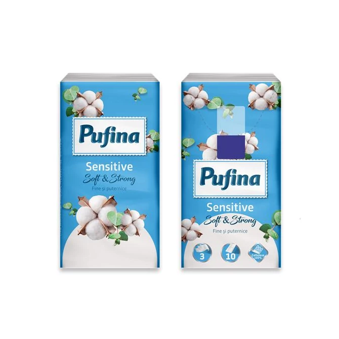 Papír zsebkendő, 3 rétegű, 10x10 db, PUFINA 