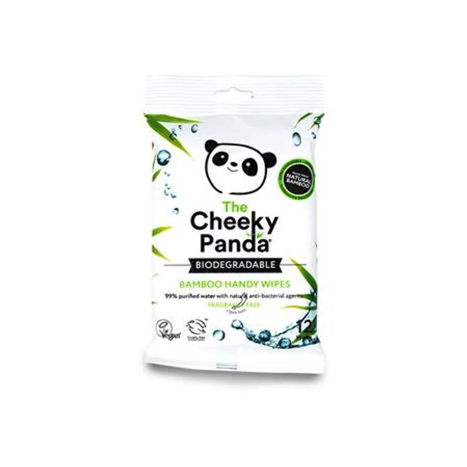 Kéztörlő kendő, bambusz, nedves, 12 lap, CHEEKY PANDA, illatmentes