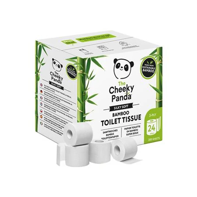 Toalettpapír, bambusz, 3 rétegű, kistekercses, 24 tekercs, CHEEKY PANDA, fehér