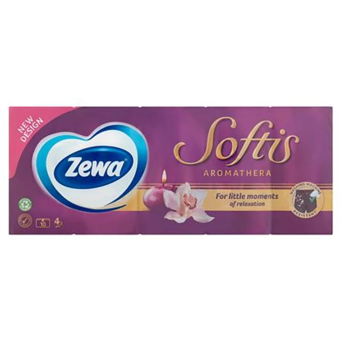 Papír zsebkendő, 4 rétegű, 10x9 db, ZEWA "Softis", aromatherapia