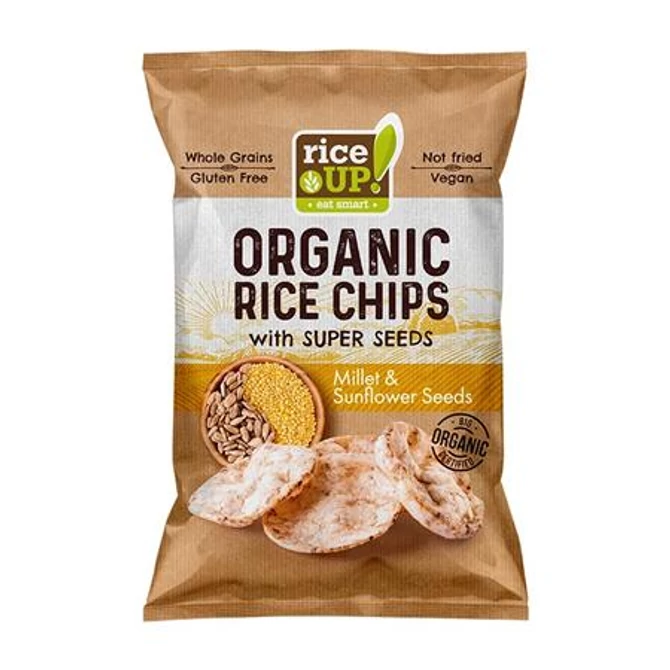 Barnarizs chips, 25 g, RICE UP "Bio", kölessel és napraforgóval