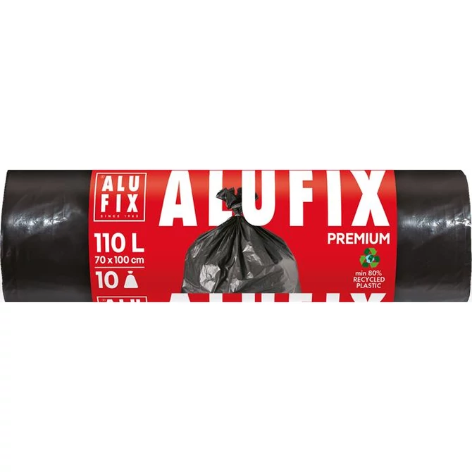 Szemeteszsák, extra erős, 110 l, 10 db, 70x110 cm, 33 µ, ALUFIX, fekete