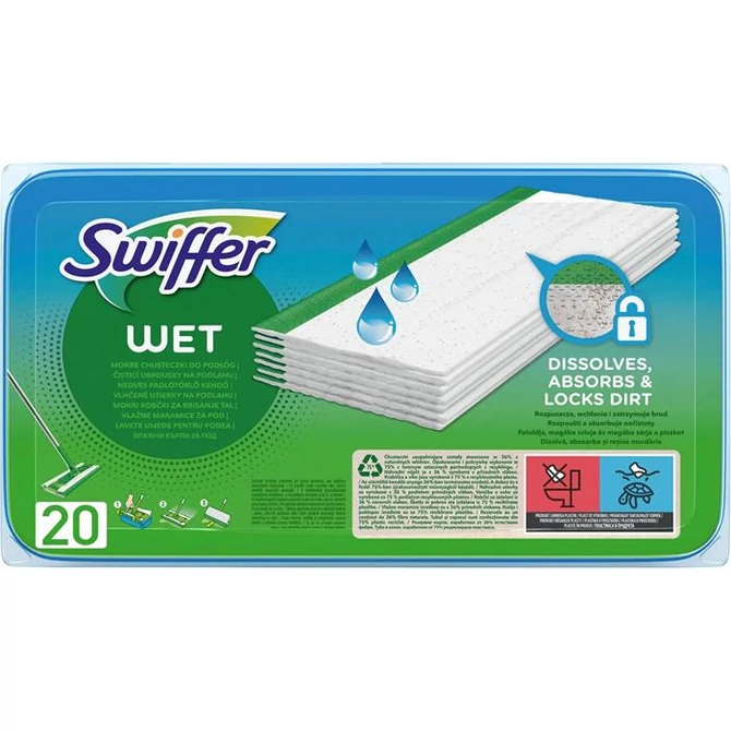 Nedves padlótörlő kendő, utántöltő, 20 db, SWIFFER 