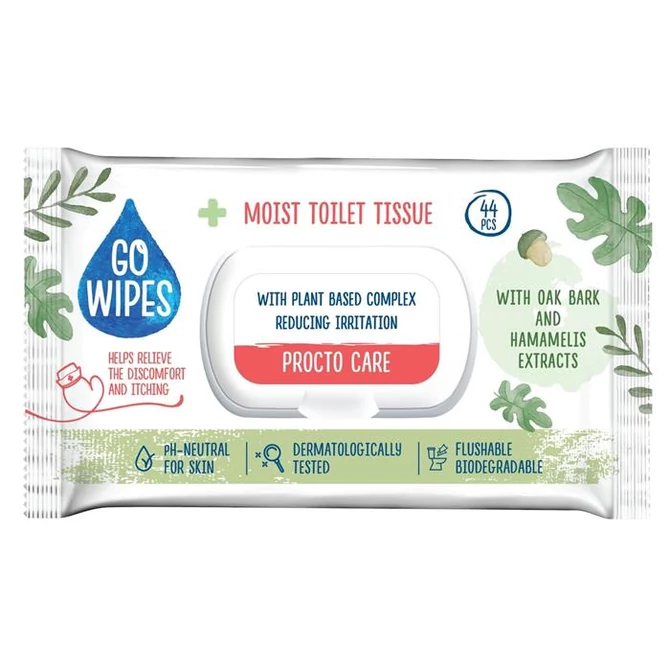 Toalettpapír, nedves, visszazárható tetővel, 44 db, GO WIPES 