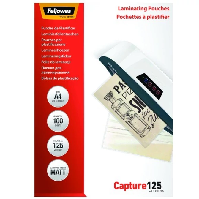 Meleglamináló fólia, 125 mikron, A4, matt, 100 db, FELLOWES