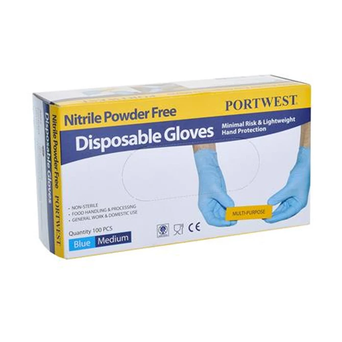 Védőkesztyű, egyszer használatos, nitril, L méret, púder nélküli, kék