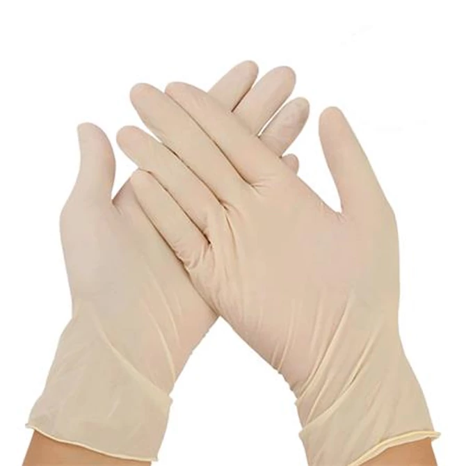 Védőkesztyű, egyszer használatos, latex, 5,7g, L méret, 100 db, púder nélküli, bézs