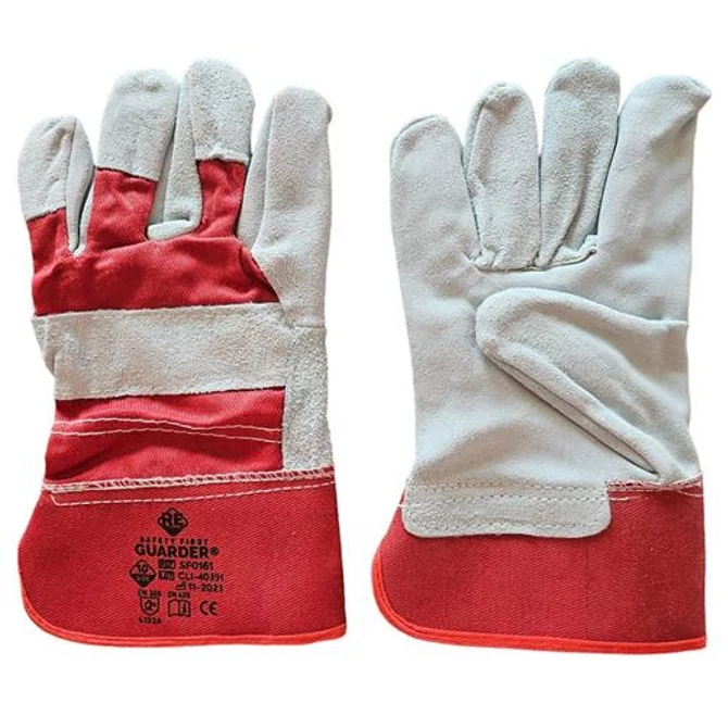 Védőkesztyű, marhahasítékbőr, 10-es méret, 12 pár, piros/fehér
