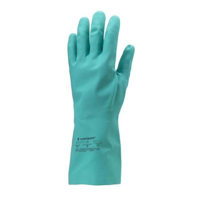 Védőkesztyű, nitril, vegyszerálló, érdesített, kesztyű, 10/XL méret, zöld