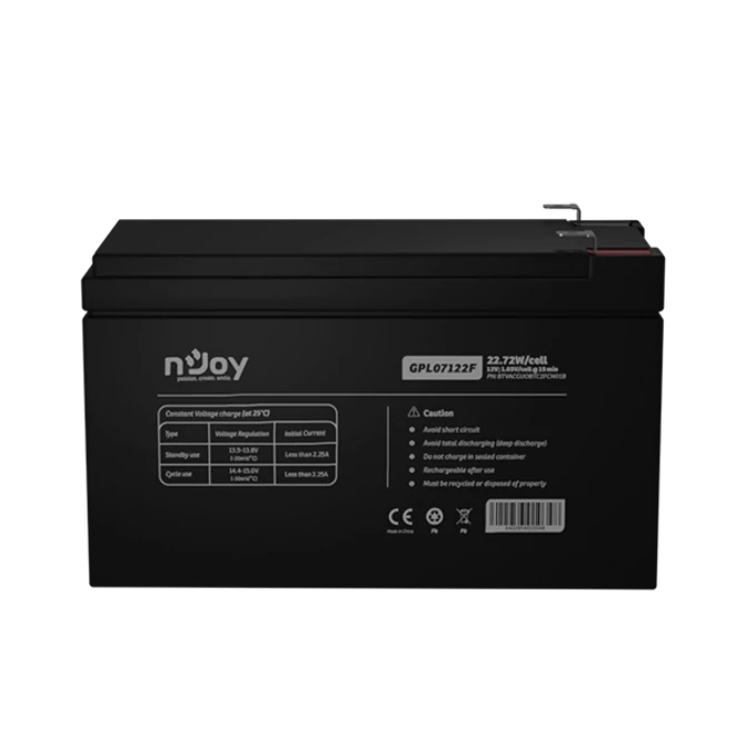 NJOY Szünetmentes Akkumulátor - GPL07122F (12V/7Ah, Long-life, T2/F2, zárt, gondozás mentes, AGM)