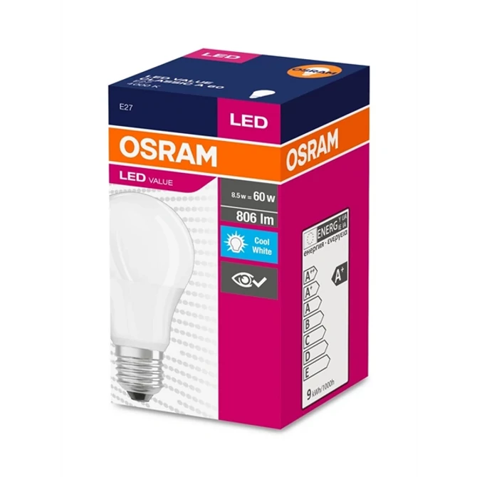 Osram Value opál búra/8,5W/806lm/4000K/E27 LED körte izzó