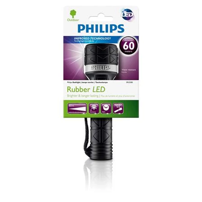 Elemlámpa, LED, 2xAA, gumi borítás, PHILIPS