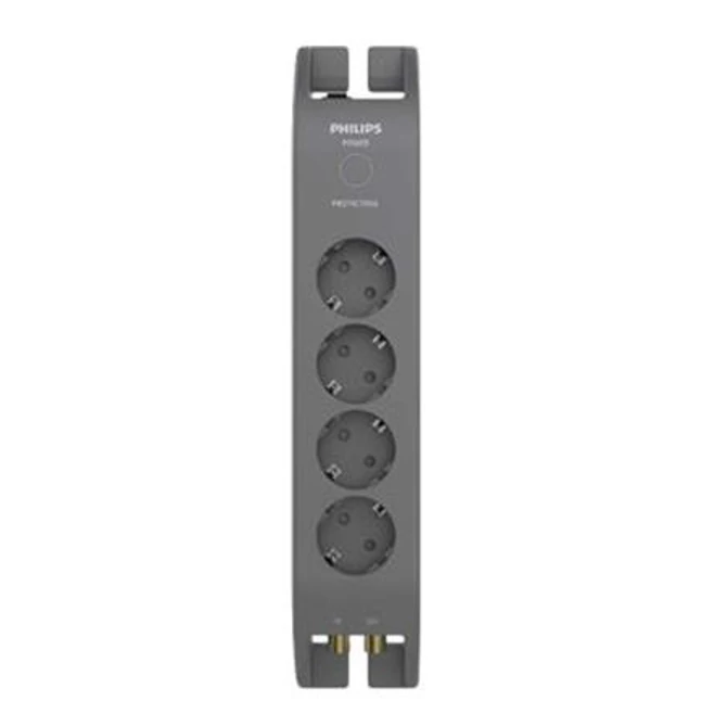 Elosztósor, 4 csatlakozóaljzat, túlfeszültség-védelemmel, 2 m kábel, PHILIPS, sötétszürke
