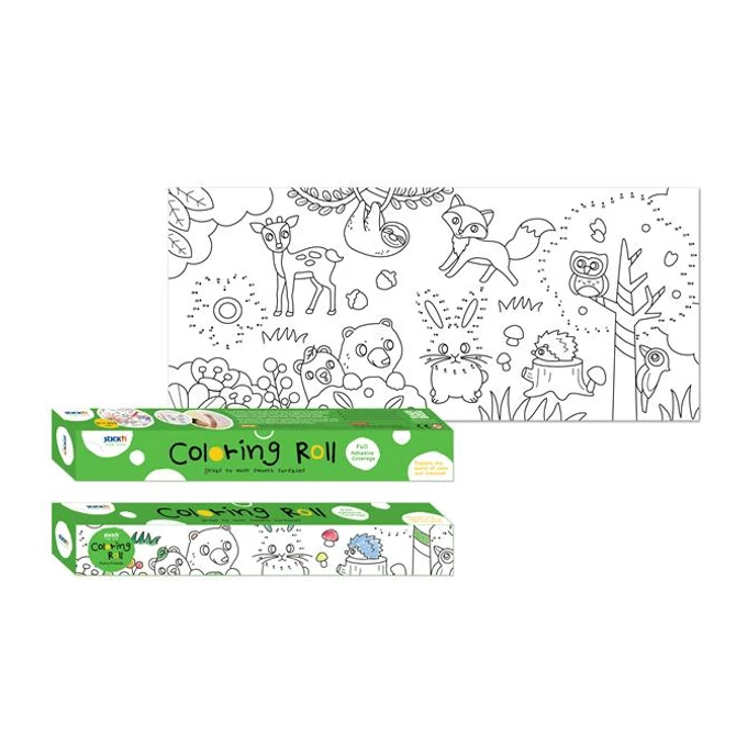 Színező tekercs, öntapadó, 31x355 cm, STICK N, erdei állatok