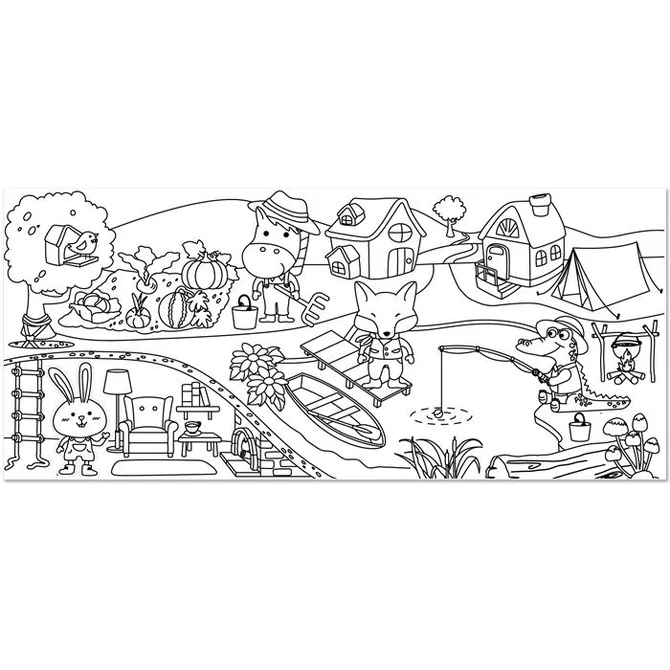 Színező tekercs, öntapadó, 31x355 cm, STICK N, vidám falu