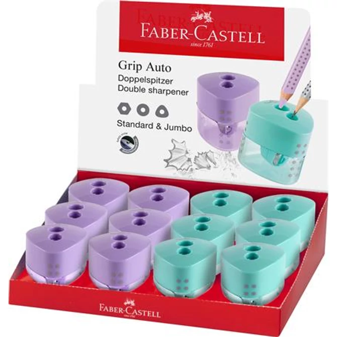 Hegyező FABER-CASTELL Grip 2 lyukú áttetsző trendi színekben