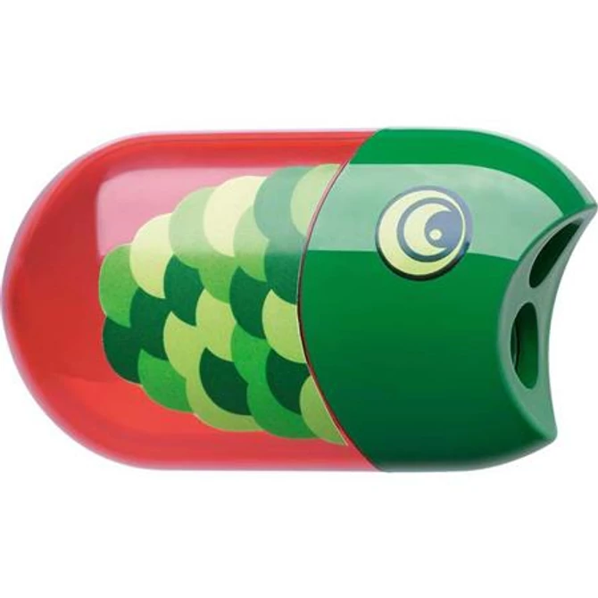 Hegyező és radír, kétlyukú, tartályos, FABER-CASTELL, hal minta