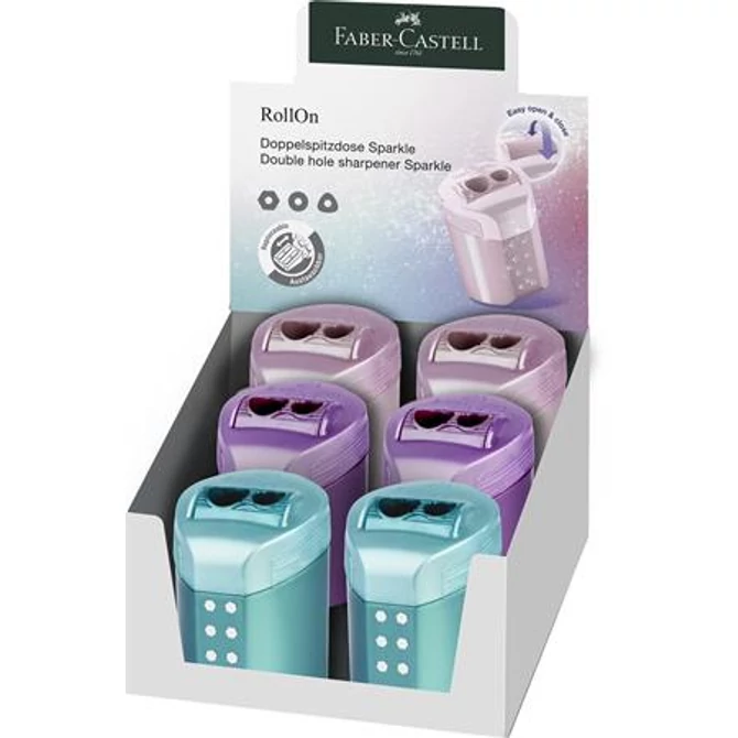 Hegyező FABER-CASTELL RollOn Sparkle 2 lyukú tartályos metál színekben