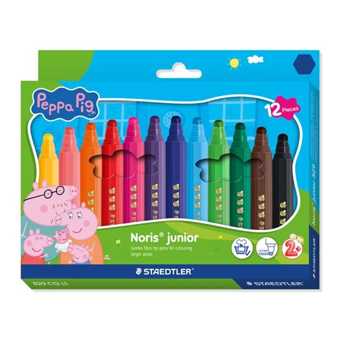 Filctoll készlet, 2,5 mm, kimosható, jumbo, STAEDTLER „Noris® junior 329”, Peppa malac, 12 szín