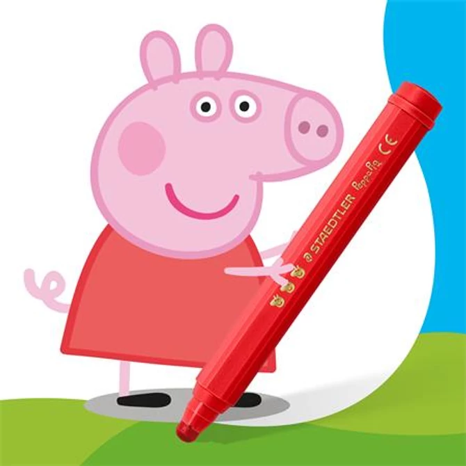 Filctoll készlet, 2,5 mm, kimosható, jumbo, STAEDTLER „Noris® junior 329”, Peppa malac, 12 szín