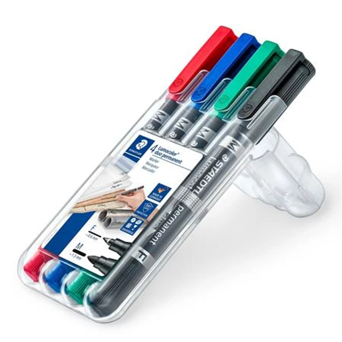 Alkoholos marker készlet, F/M, 0,6/1,5 mm, kúpos, kétvégű, STAEDTLER 