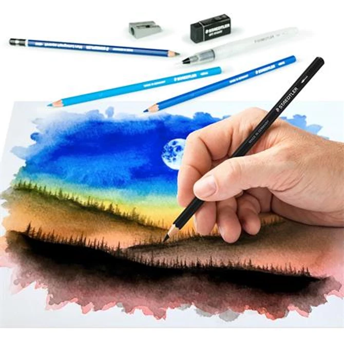 Akvarell ceruza készlet, ecsettel, radírral, hegyezővel, grafitceruzával, STAEDTLER 