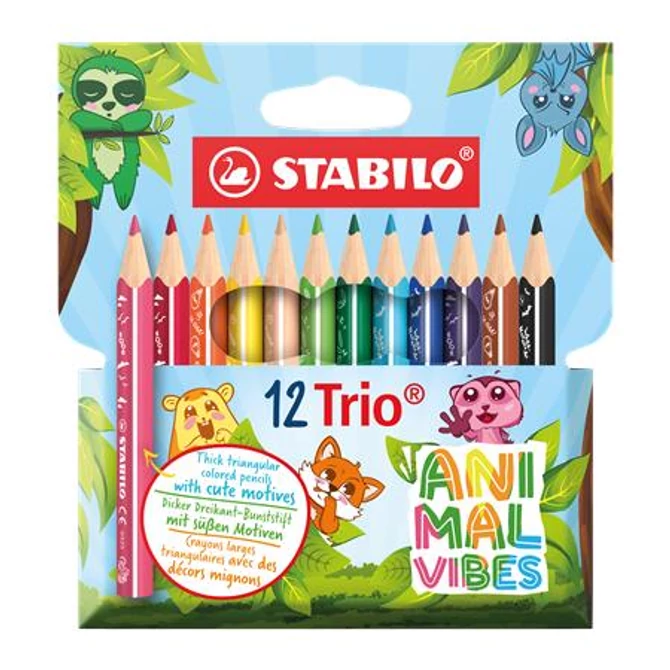 Színes ceruza készlet, háromszögletű, vastag, STABILO 