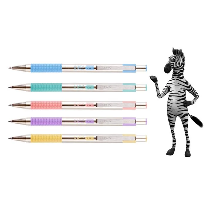 Golyóstoll 0,7mm, pasztell rózsaszín test, Zebra F-301, írásszín kék