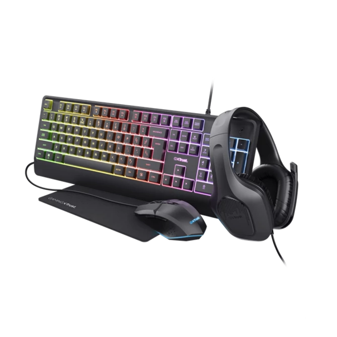 Trust GXT792 Quadrox 4in1 gamer csomag - billentyűzet,egér,egérpad és headset