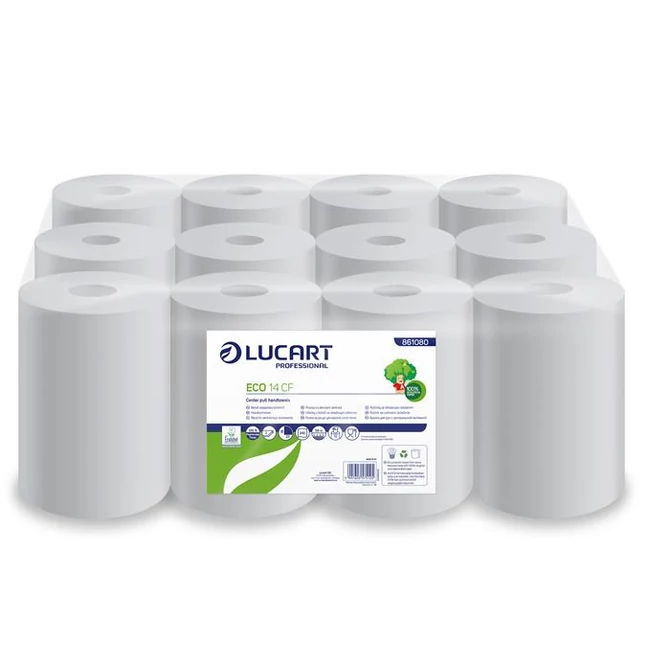 Kéztörlő 2 rétegű tekercses átmérő: 14 cm fehér 12 tekercs/karton 14 CF EcoLucart_861080