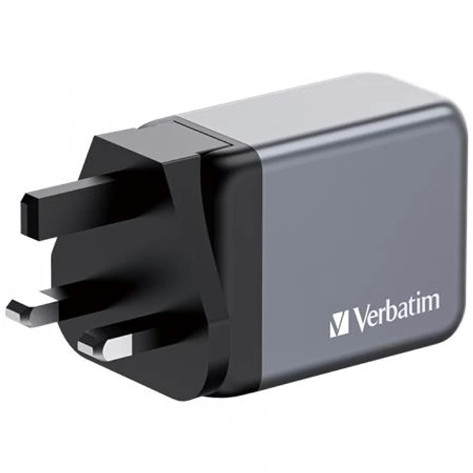 Hálózati töltő, 2xUSB-C PD (65W), USB-A QC 3.0, EU/UK/US, GaN, VERBATIM