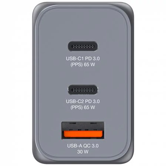 Hálózati töltő, 2xUSB-C PD (65W), USB-A QC 3.0, EU/UK/US, GaN, VERBATIM