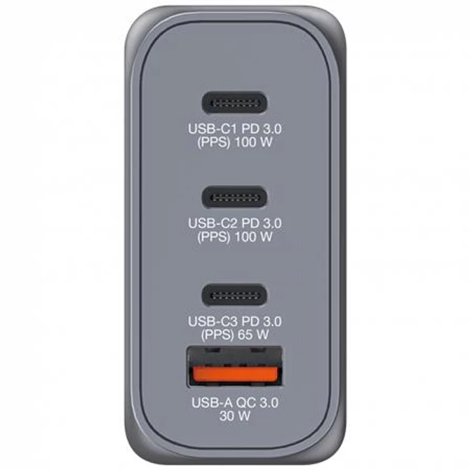 Hálózati töltő, 2xUSB-C PD (100W), USB-C PD (65W), USB-A QC 3.0, EU/UK/US, GaN, VERBATIM