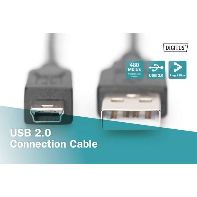 Assmann USB 2.0 connection cable, type  A - mini B (5pin)