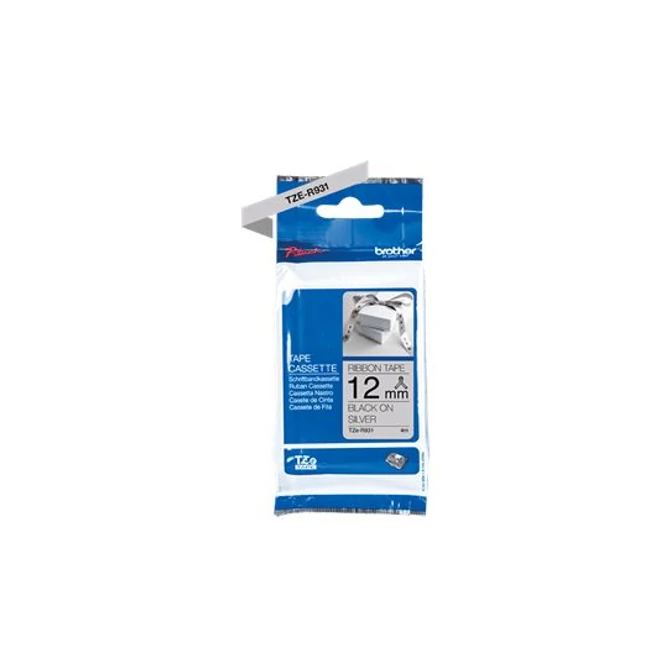 Brother TZe-R931 selyem szövet P-touch szalag (12mm) Black on Silver - 4m