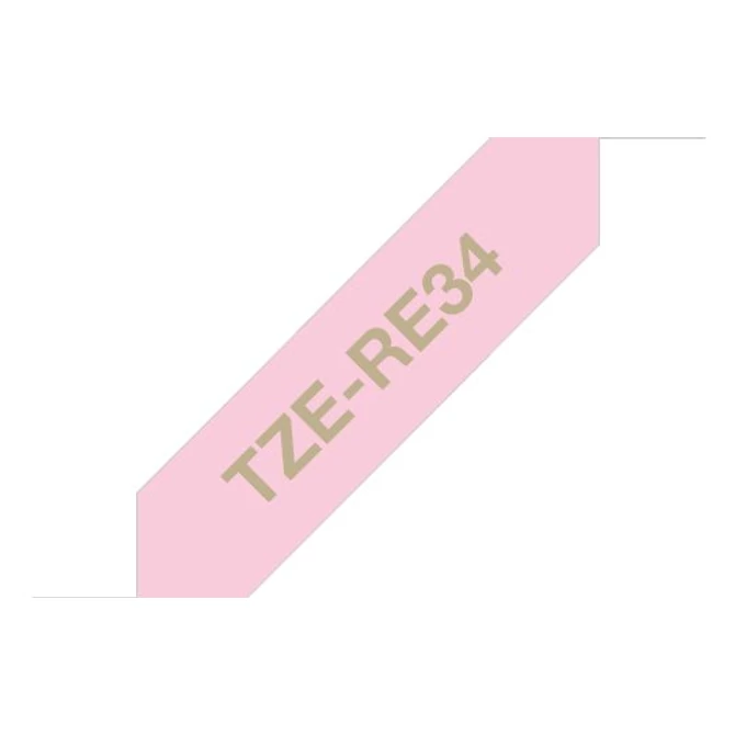 Brother TZE-RE34 selyem szövet P-touch szalag (12mm) Pink on Gold - 4m