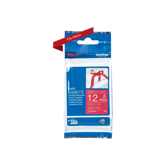 Brother TZE-RW34 selyem szövet P-touch szalag (12mm) Red on Gold - 4m