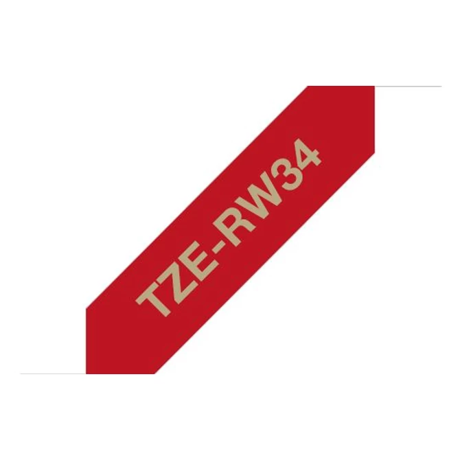 Brother TZE-RW34 selyem szövet P-touch szalag (12mm) Red on Gold - 4m
