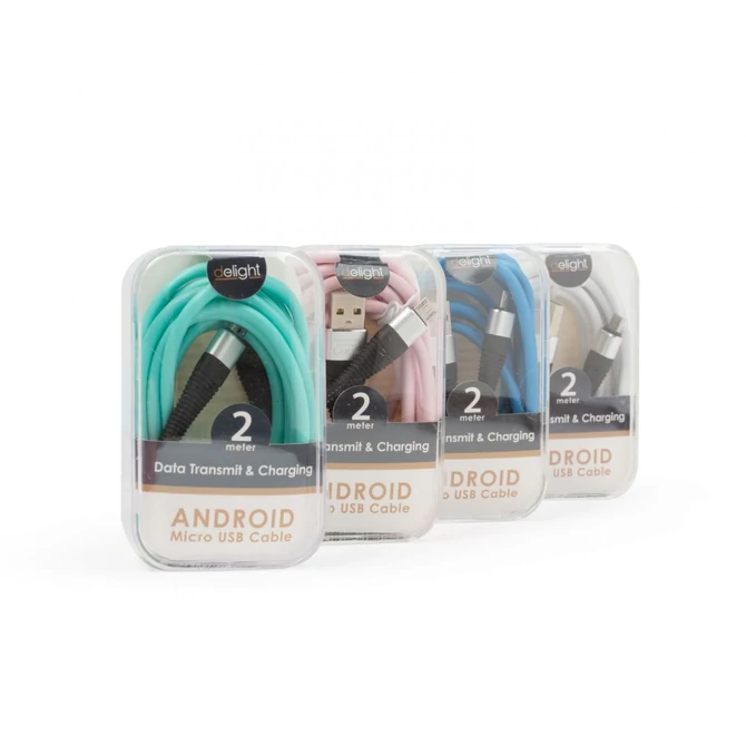 Delight Android adatkábel szövet bevonat 2m (vegyes szín)